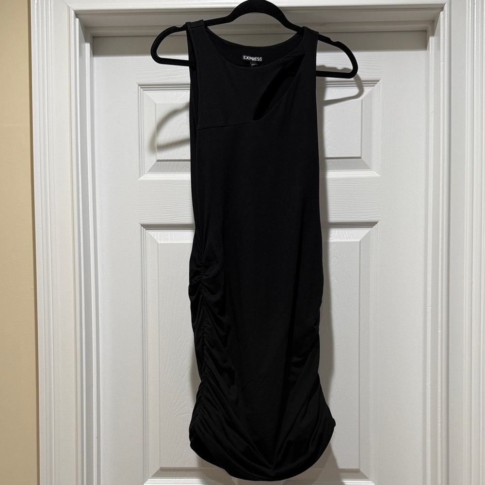 Express Black Ruched Midi Dress